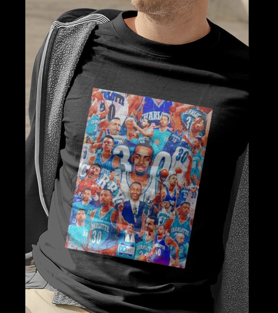Dell Curry Charlotte Hornets 30 Jersey Collage Throwback T-Shirt