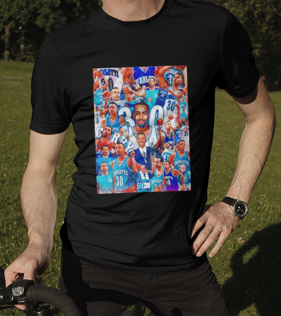 Dell Curry Charlotte Hornets 30 Jersey Collage Throwback T-Shirt