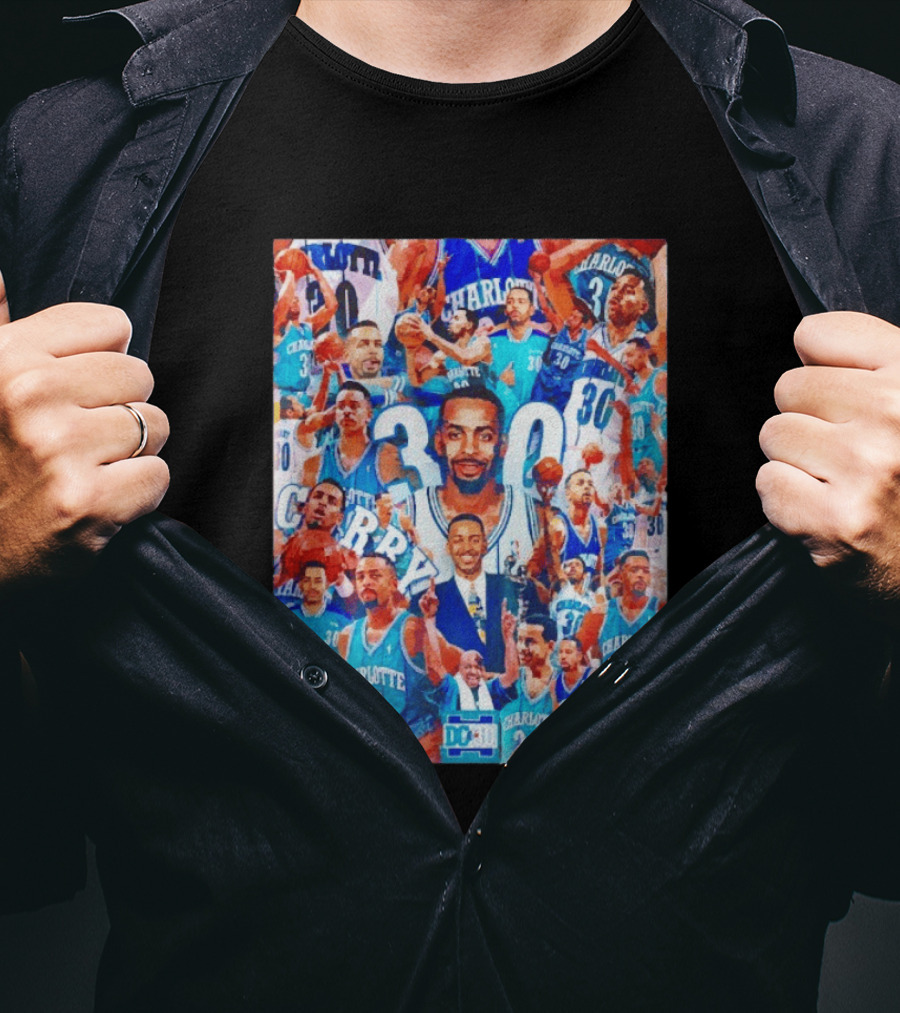Dell Curry Charlotte Hornets 30 Jersey Collage Throwback T-Shirt