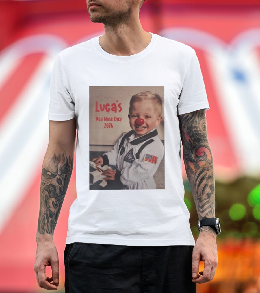 Luca's Red Nose Day 2026 Astronaut American Flag Kid's Costume Space T-Shirt