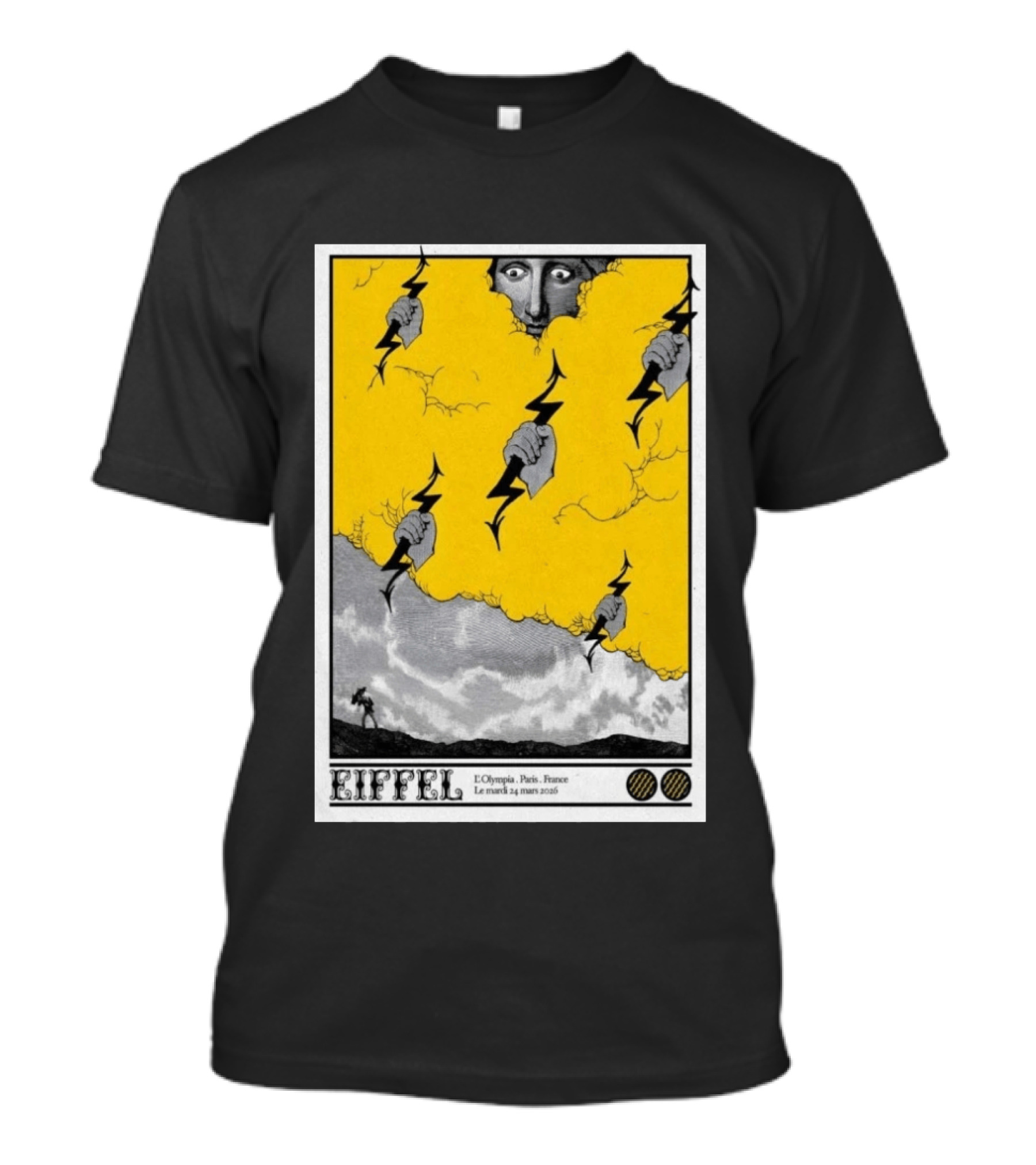 Eiffel L'Olympia Paris France Mar 24 2026 Lightning Cloud T-Shirt