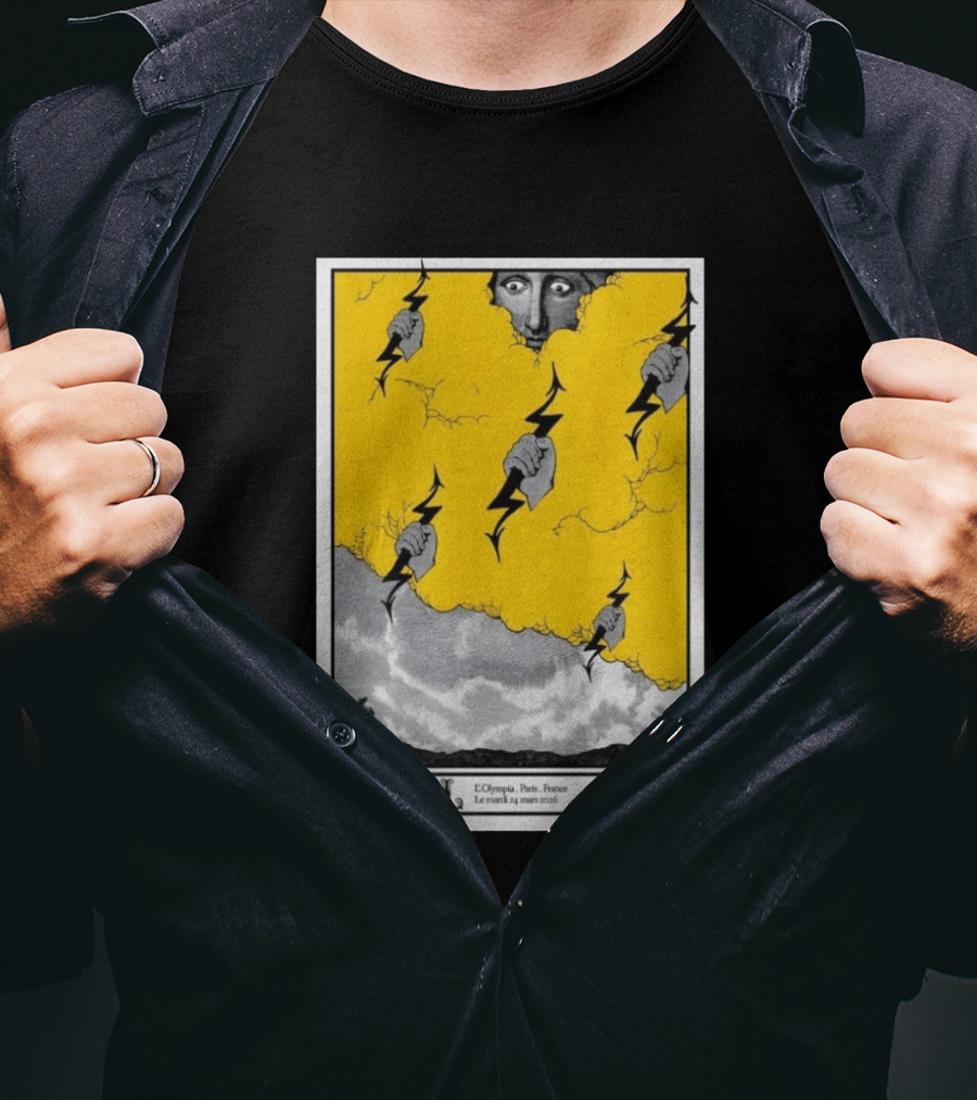 Eiffel L'Olympia Paris France Mar 24 2026 Lightning Cloud T-Shirt