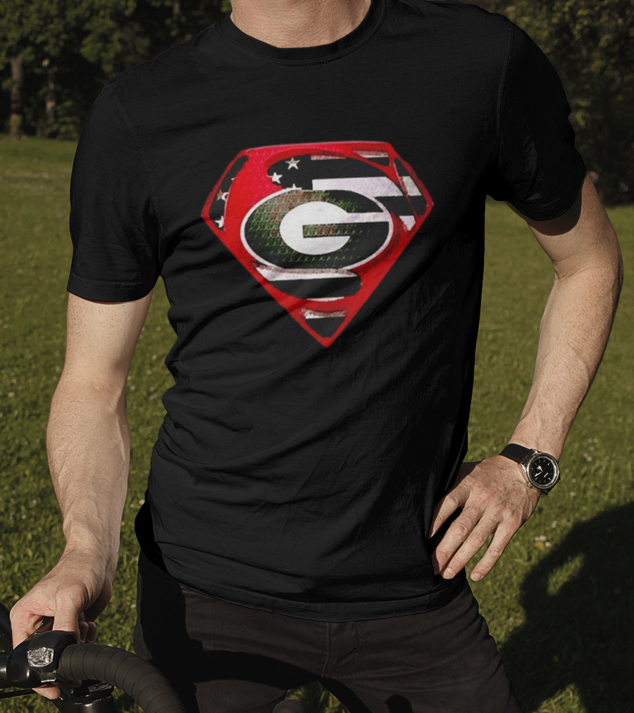 Georgia Bulldogs Superman Logo Red American Flag Bulldog Nation T-Shirt