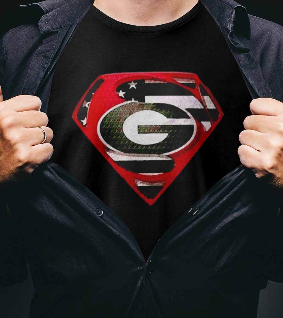 Georgia Bulldogs Superman Logo Red American Flag Bulldog Nation T-Shirt