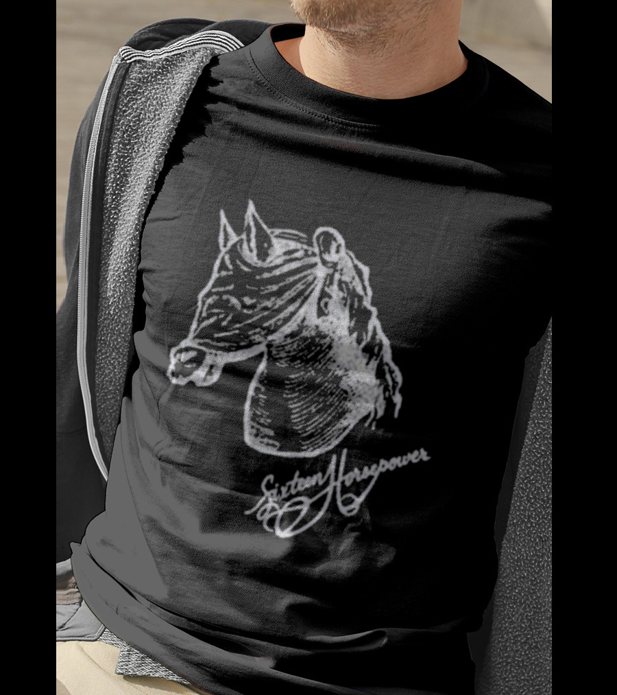 Hello Blindfold Horse Sketch Sixteen Horsepower Signature T-Shirt