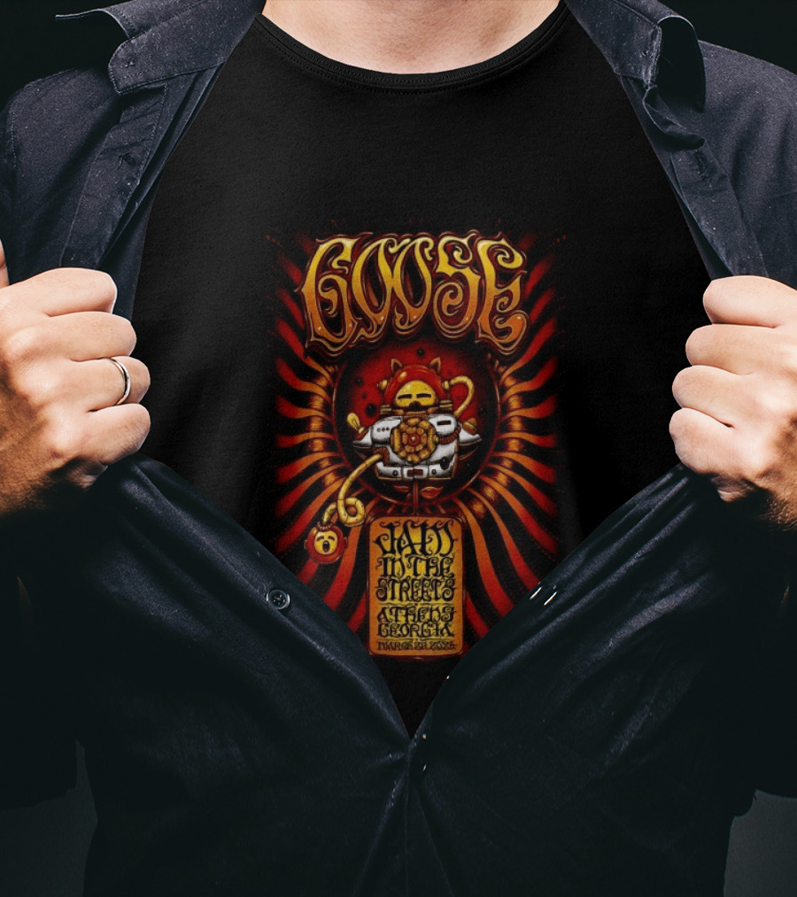 Goose Jam In The Streets Athens Georgia March 28 2026 Retro Robot Spiral T-Shirt