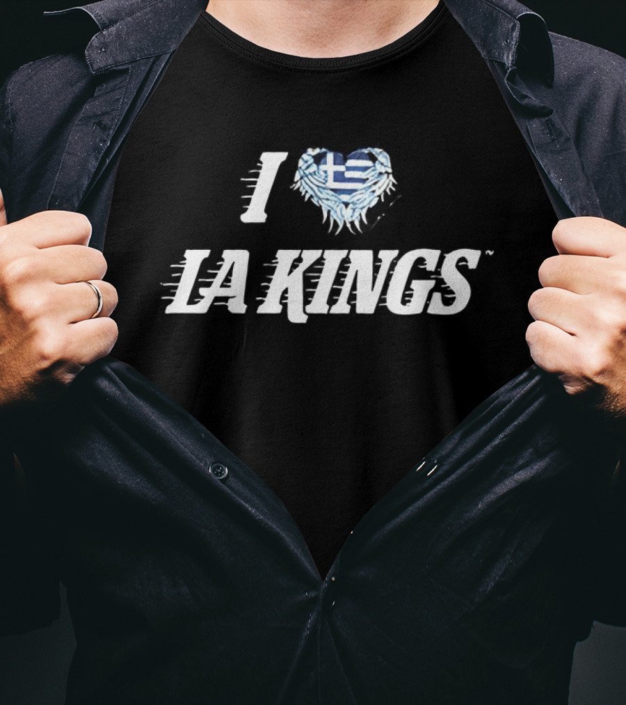 I Love LA Kings Greek Flag Heart Symbol NHL Fans T-Shirt