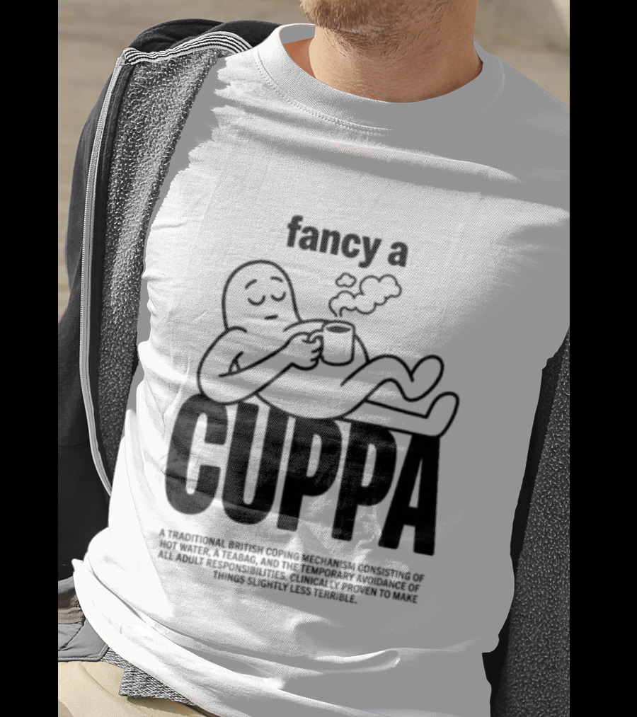 Fancy A Cuppa Relaxing Cartoon Holding Tea Cup T-Shirt