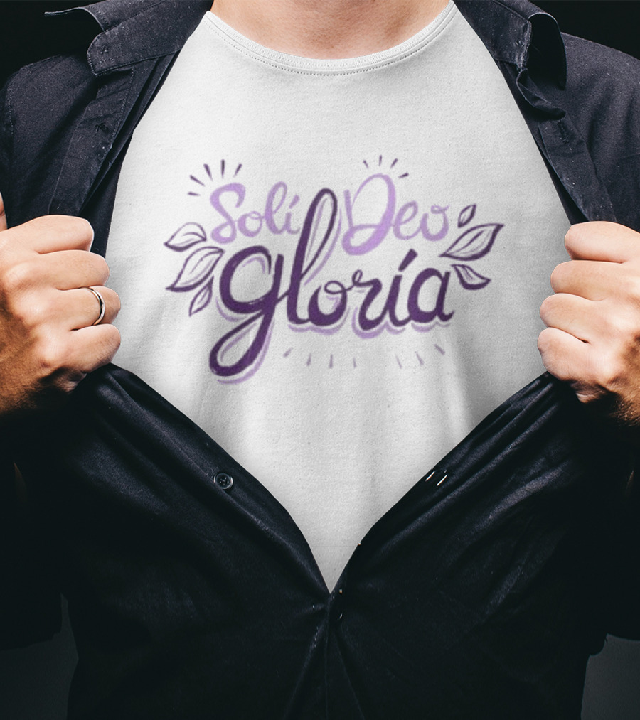 Soli Deo Gloria Purple Handwritten Script With Leaves T-Shirt