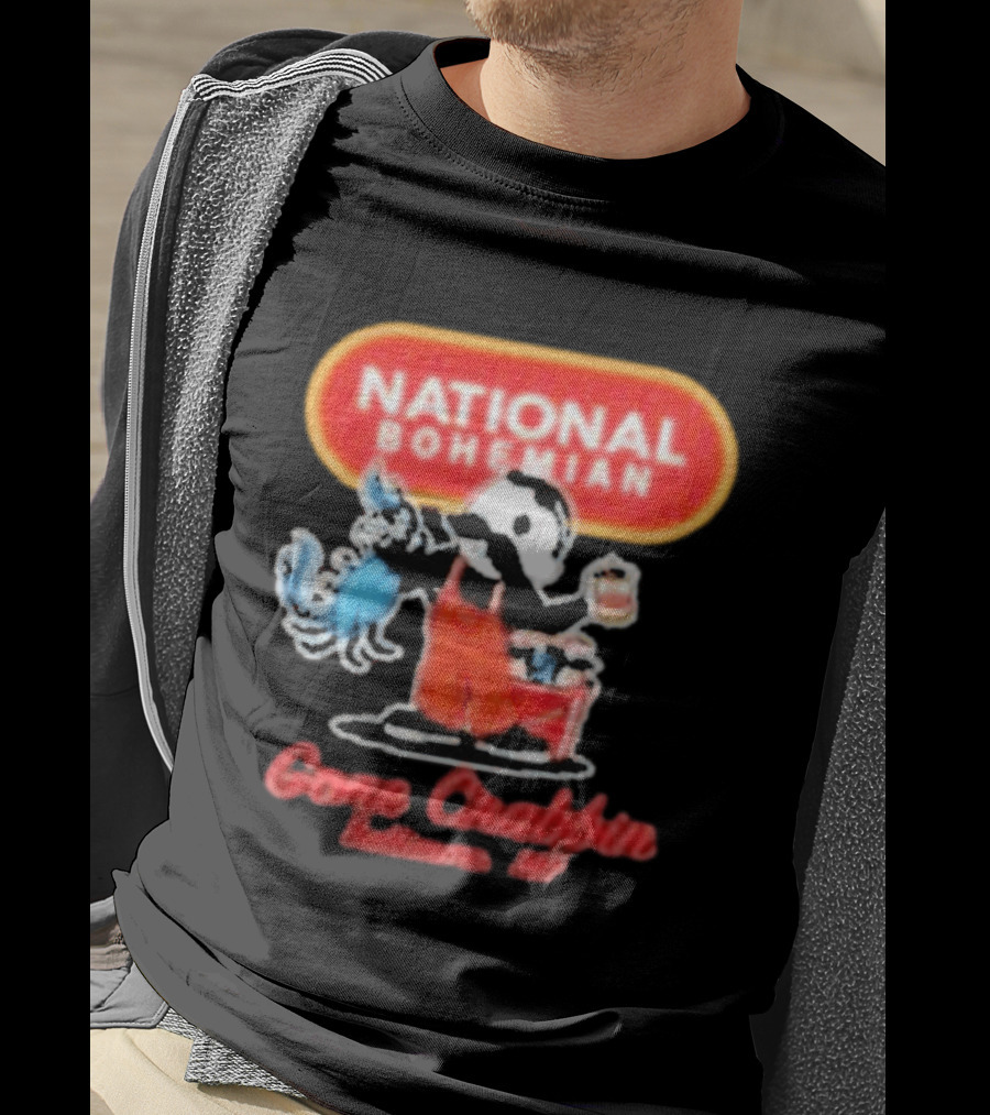 National Bohemian Beer Gone Crabbin' Baltimore MD Mr. Boh With Crab And Beer T-Shirt