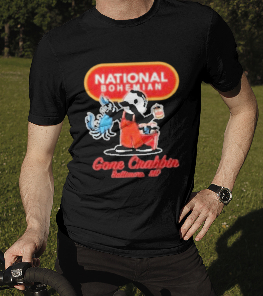 National Bohemian Beer Gone Crabbin' Baltimore MD Mr. Boh With Crab And Beer T-Shirt