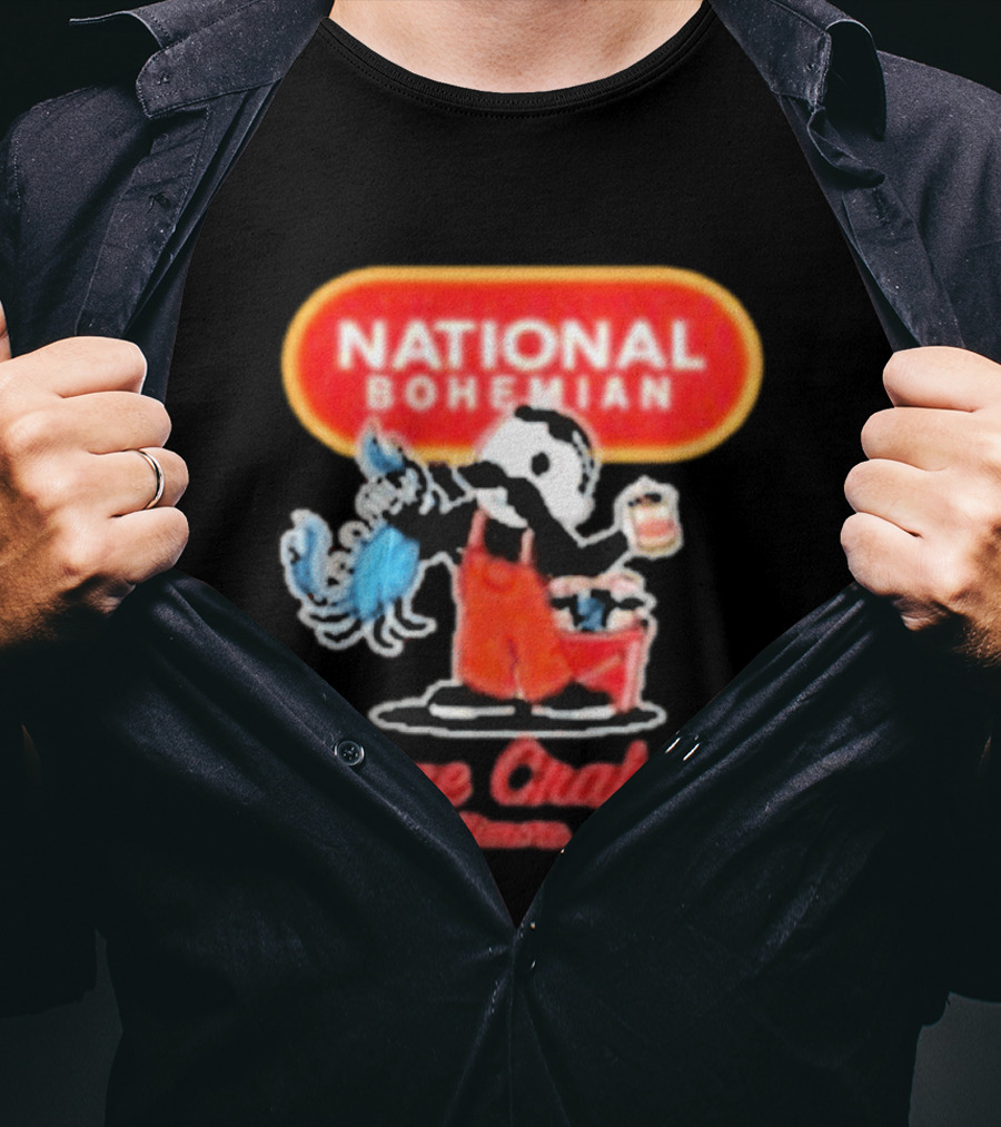 National Bohemian Beer Gone Crabbin' Baltimore MD Mr. Boh With Crab And Beer T-Shirt