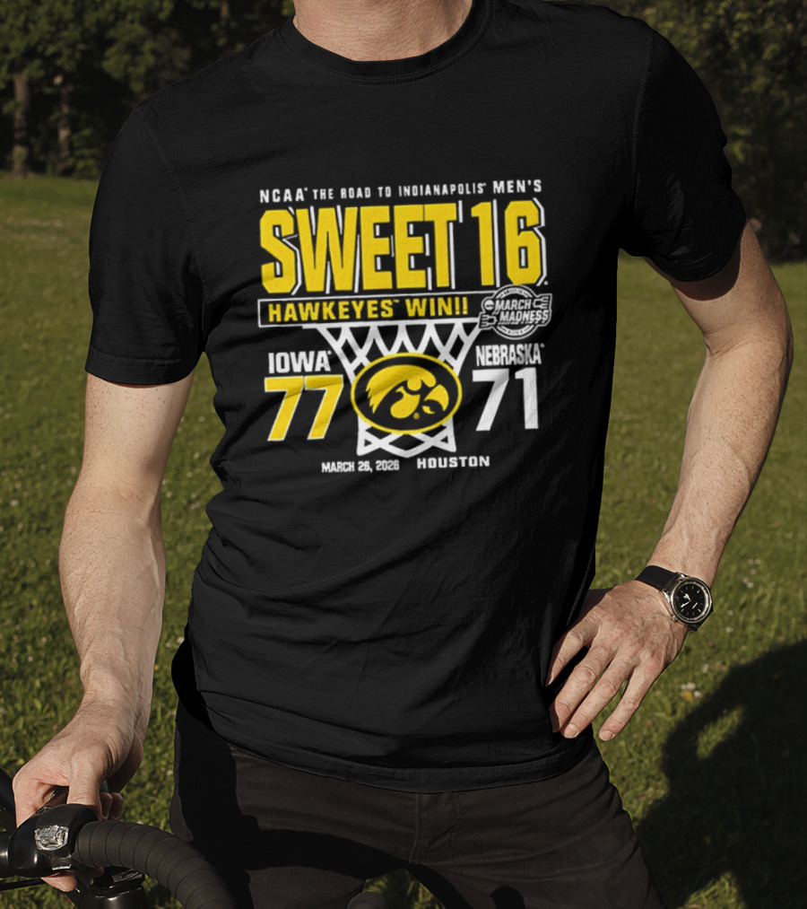 NCAA The Road To Minneapolis Men's Sweet 16 Hawkeyes Win Iowa 77 Nebraska 71 March 29 2020 Selection T-Shirt