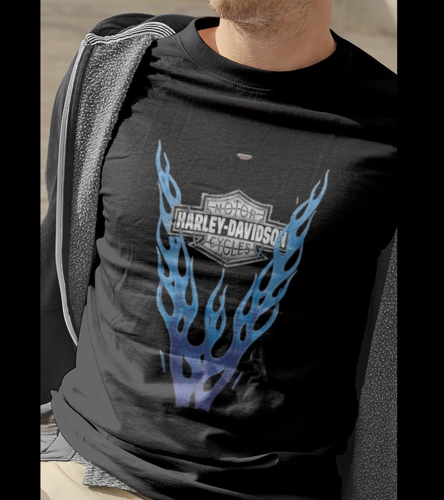 Harley Davidson Motorcycles Blue Flames T-Shirt