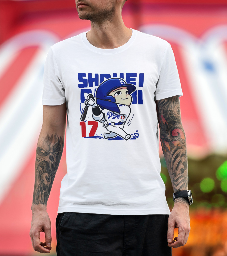 Shohei Ohtani Los Angeles Dodgers Cartoon Major League Baseball Number 17 T-Shirt