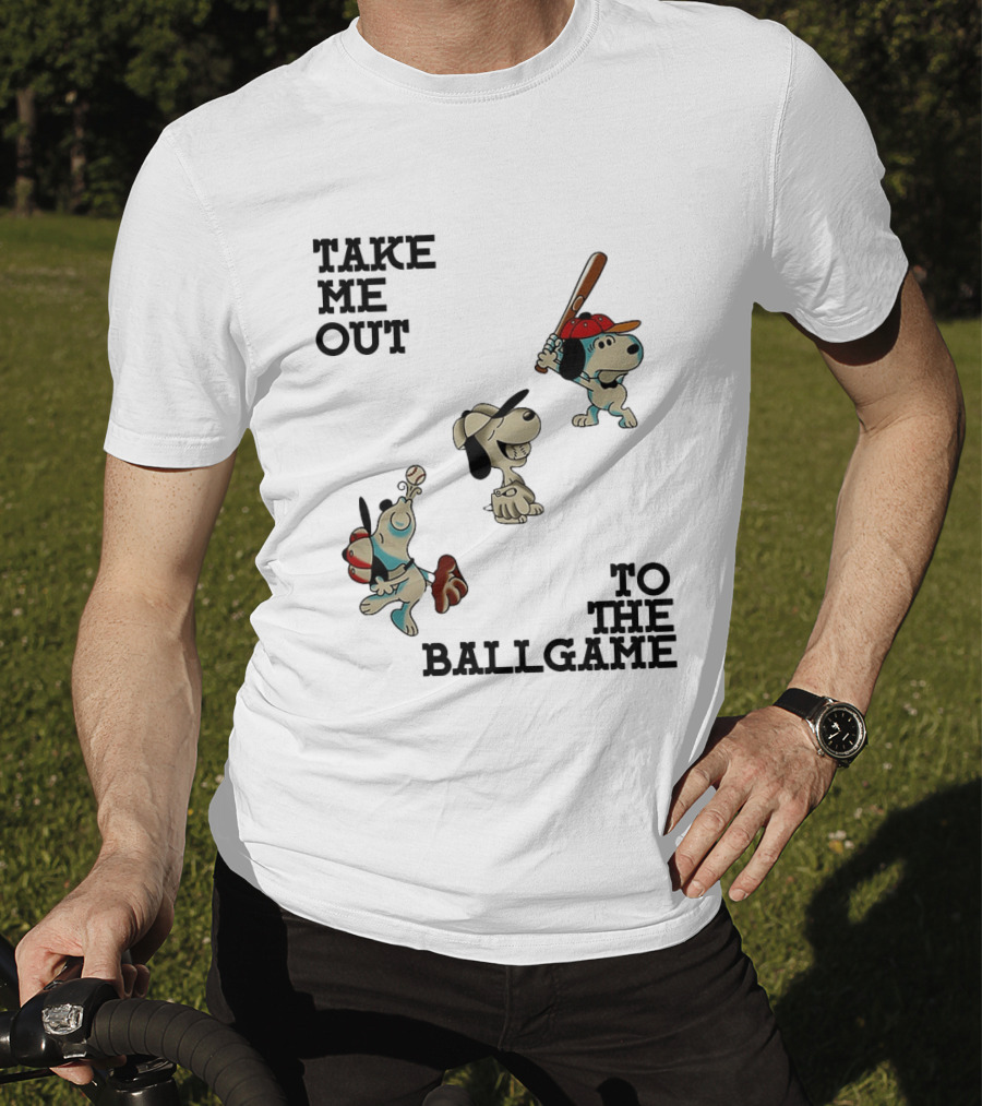 Snoopy Take Me Out To The Ballgame Baseball Red Cap Batting And Catching T-Shirt