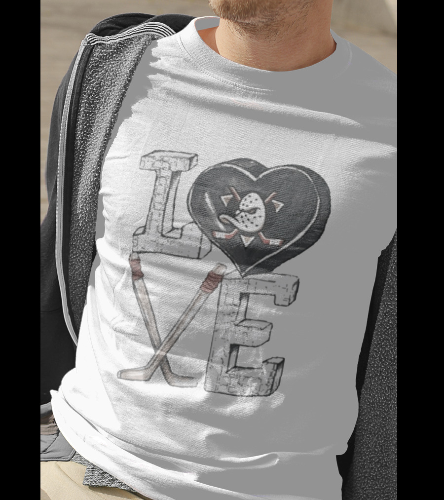 Anaheim Ducks Puck Heart Love Hockey Sticks T-Shirt
