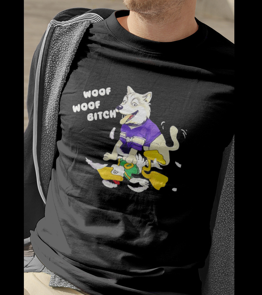 Washington Huskies Woof Woof Bitch Cartoon Mascot Scene T-Shirt