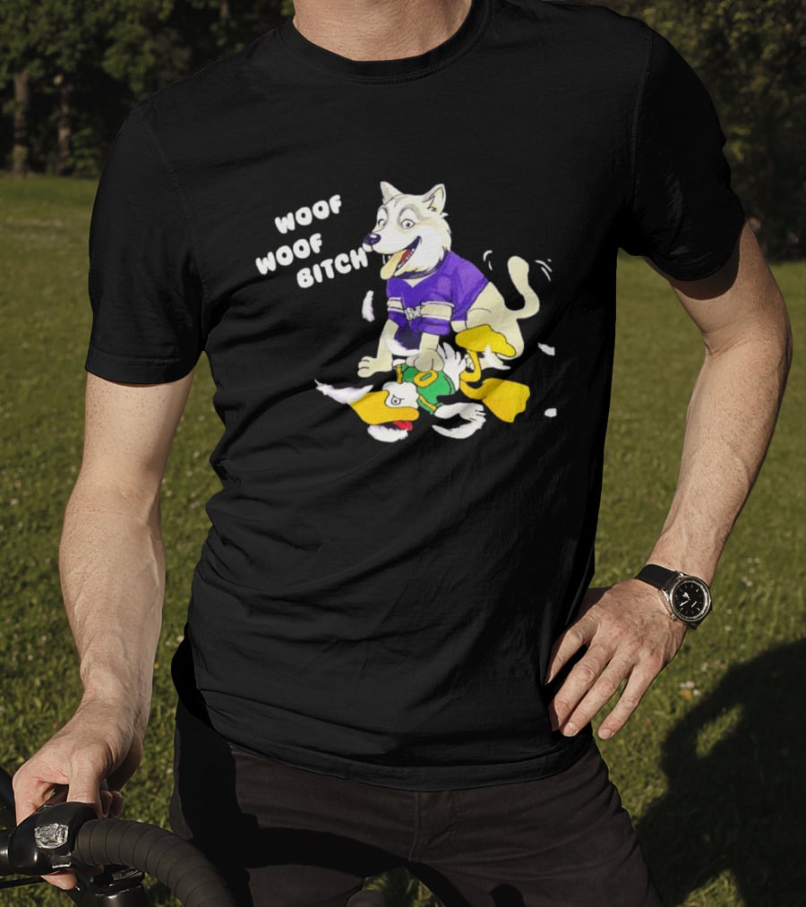 Washington Huskies Woof Woof Bitch Cartoon Mascot Scene T-Shirt