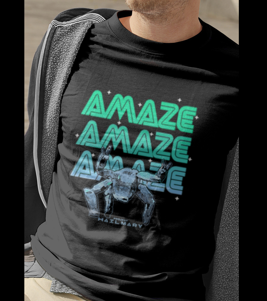 Amaze Amaze Amaze Project Hail Mary Rocky Alien Neon T-Shirt