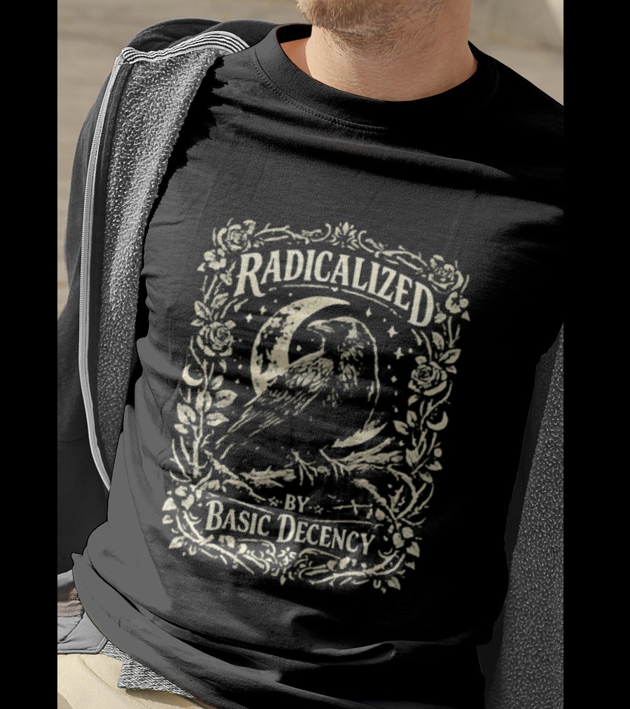 Radicalized By Basic Decency Raven Vintage Floral Frame T-Shirt