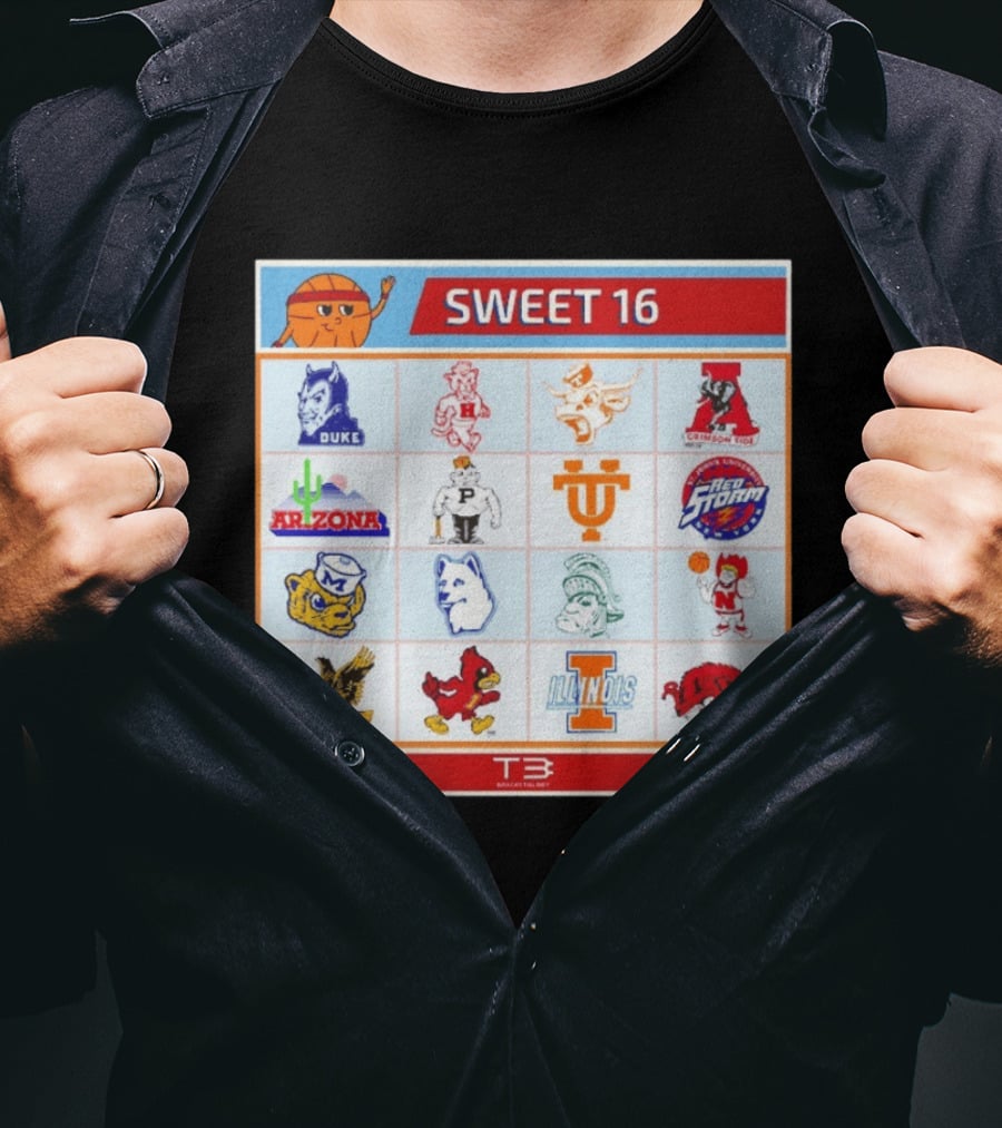 Sweet 16 NCAA Tournament 2026 Throwback Teams Duke Arizona Illinois T-Shirt