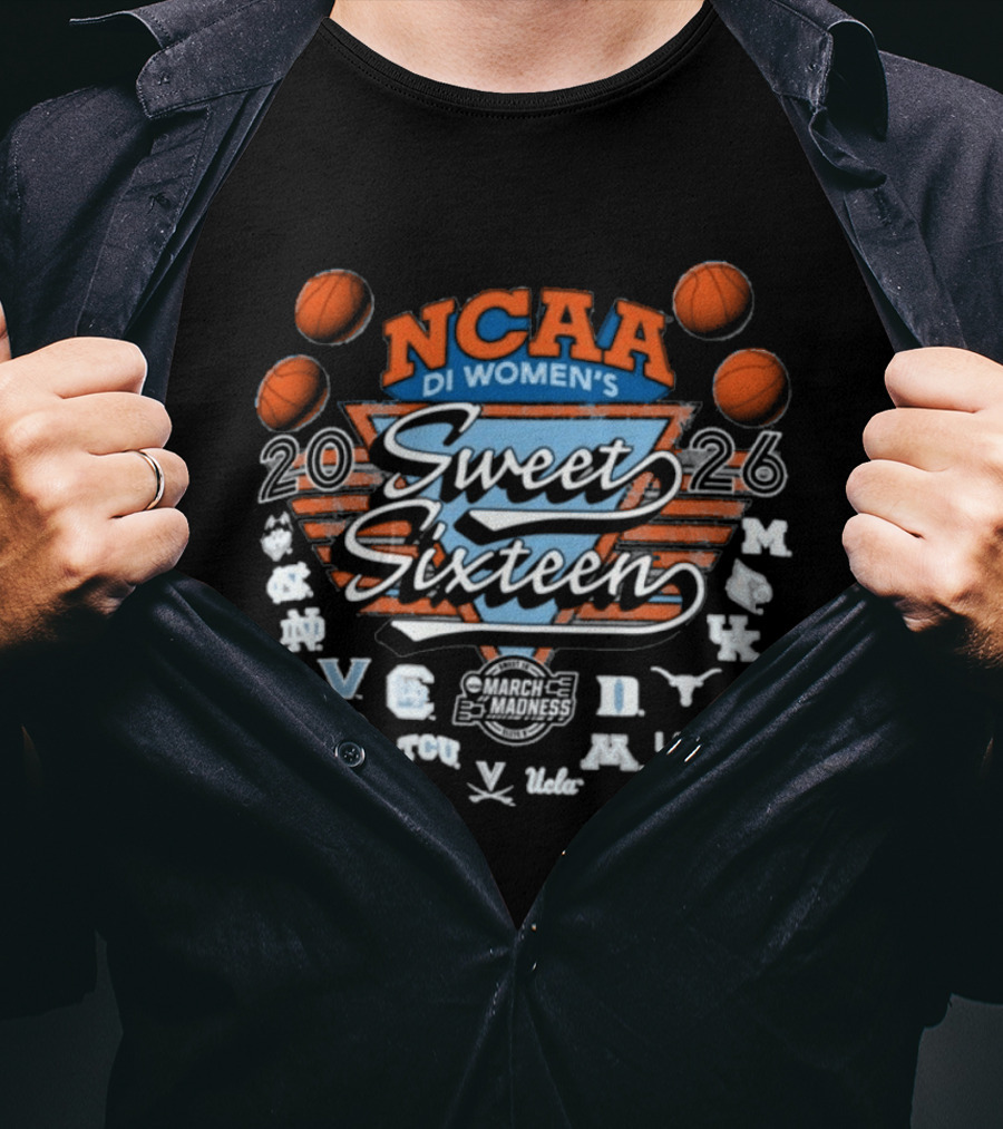 Sweet Sixteen 2026 NCAA DI Women's Basketball Tournament March Madness Recognizable Teams Logos T-Shirt