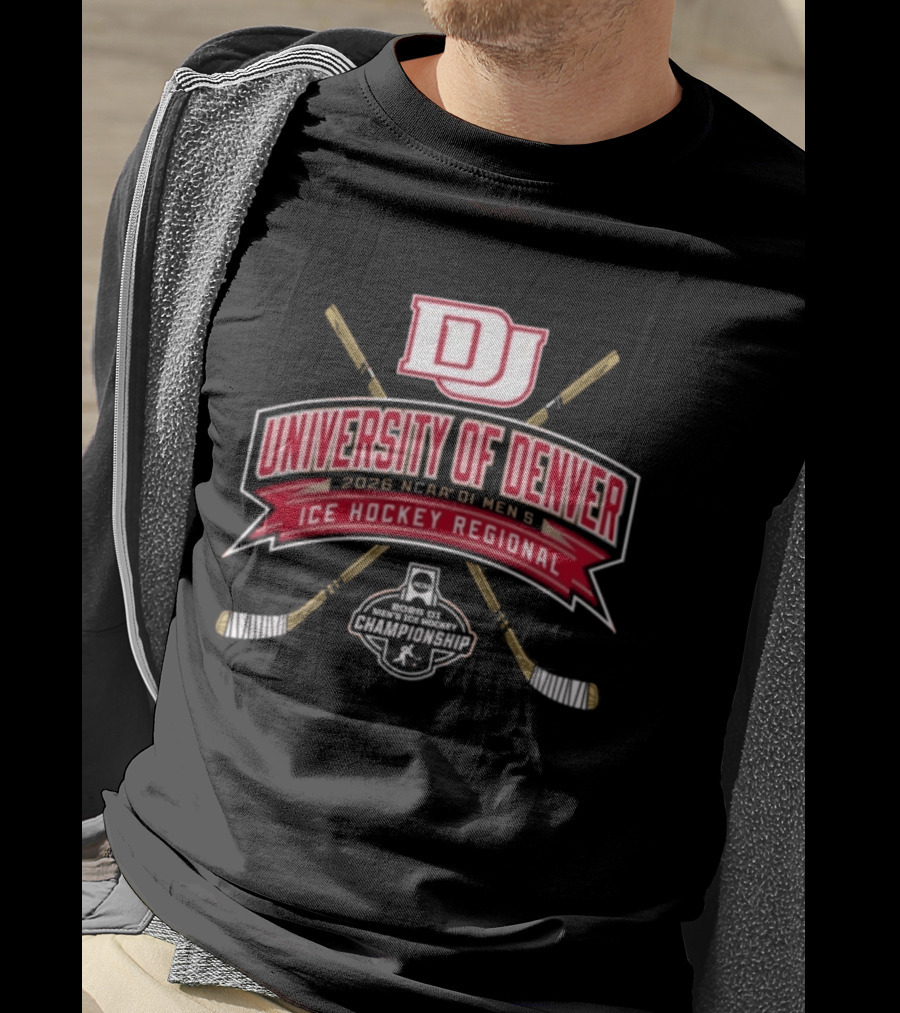 University Of Denver 2026 NCAA DI Men's Ice Hockey Regional Championships Pioneers DJ Logo Hockey Sticks T-Shirt
