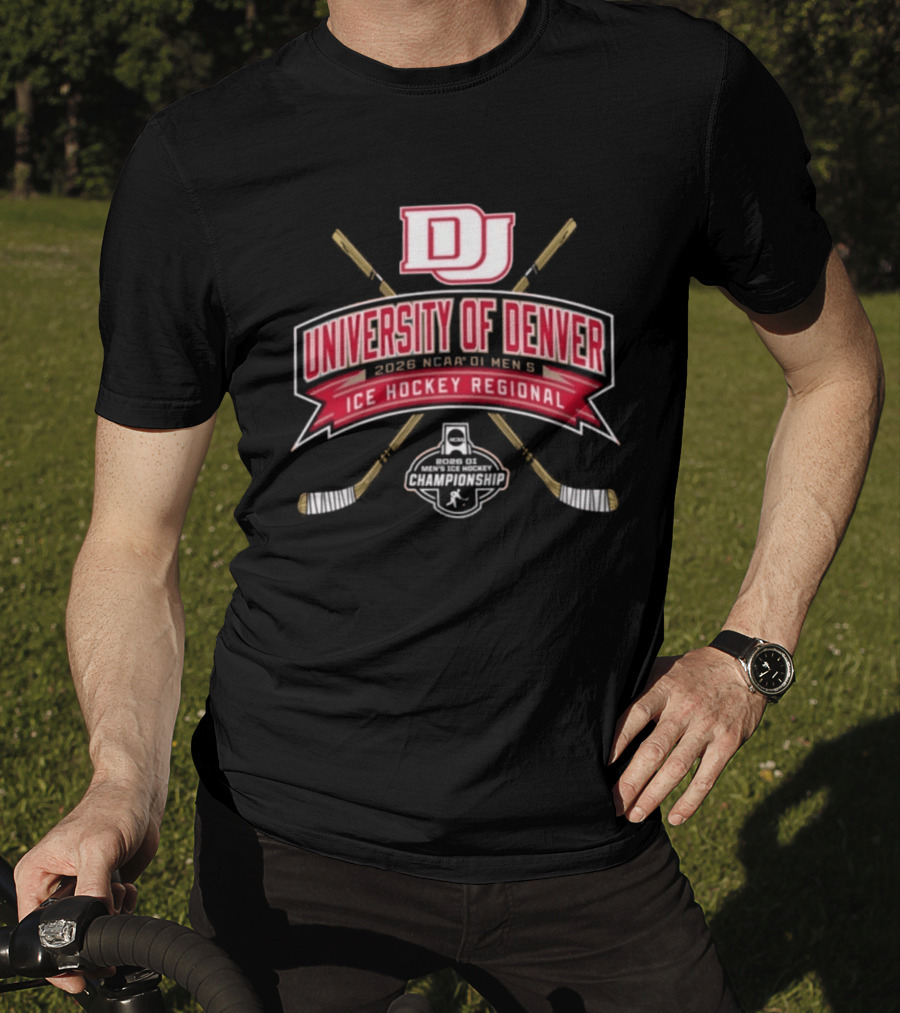 University Of Denver 2026 NCAA DI Men's Ice Hockey Regional Championships Pioneers DJ Logo Hockey Sticks T-Shirt