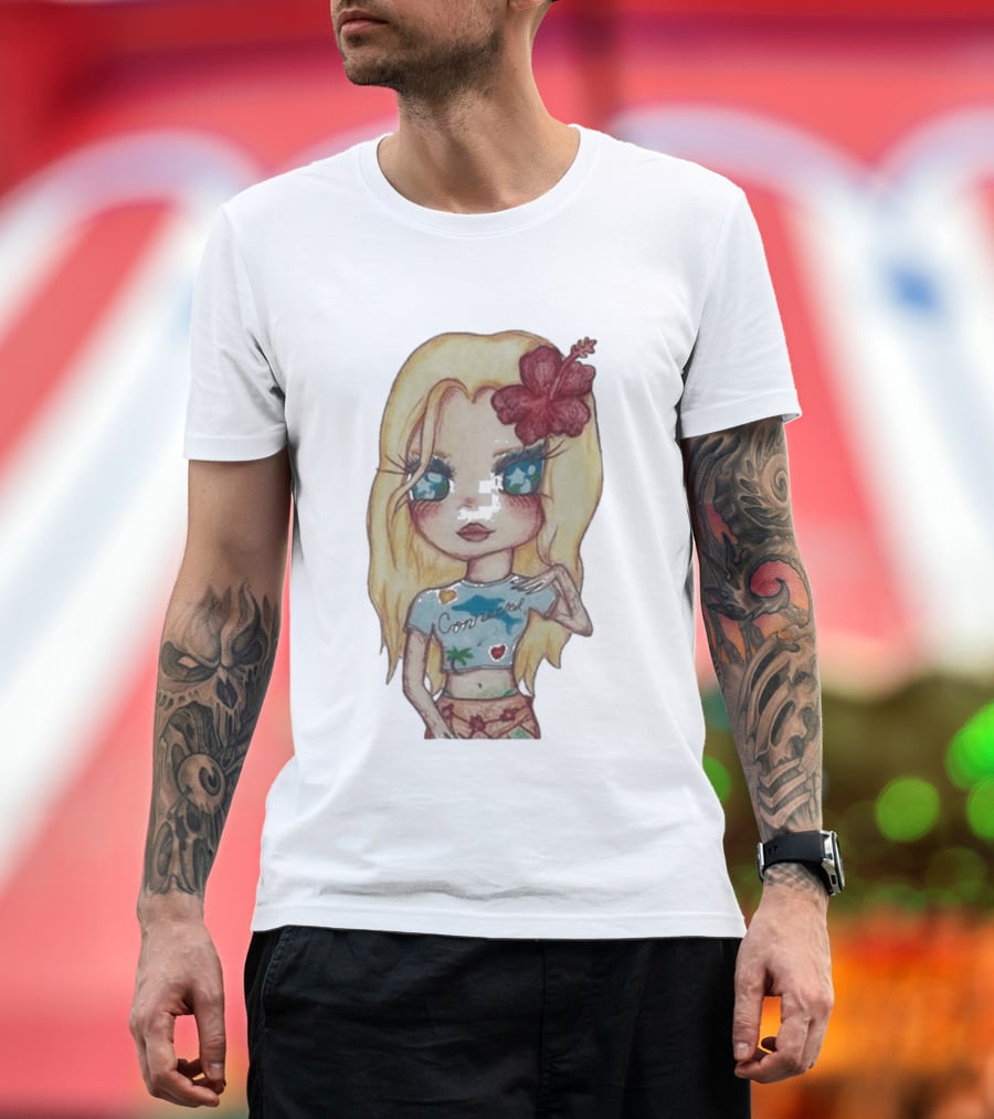 Zara Larsson Midnight Sun Tour 2025 Cartoon Illustration with Blonde Girl and Red Flower T-Shirt