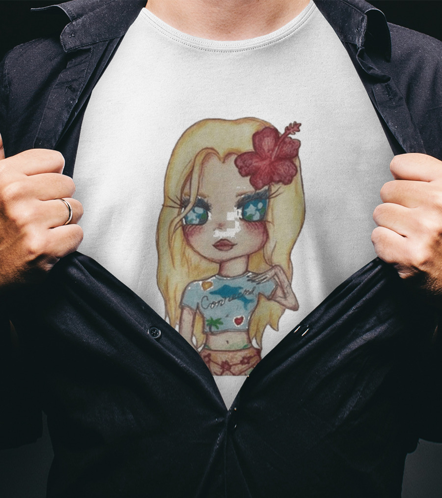Zara Larsson Midnight Sun Tour 2025 Cartoon Illustration With Blonde Girl And Red Flower T-Shirt