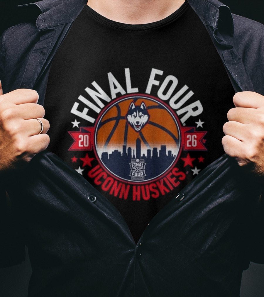 UConn Huskies 2026 Final Four Basketball Skyline Stars T-Shirt
