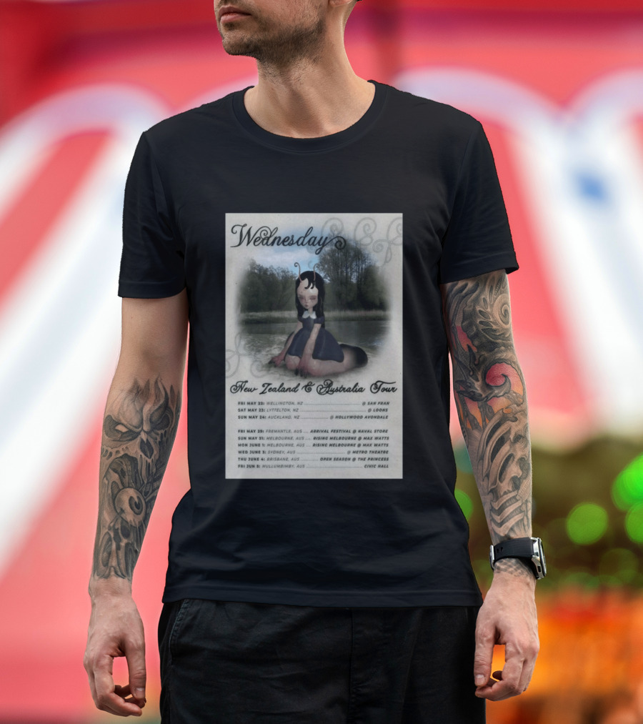 Wednesday New Zealand Australia Tour 2026 Wellington Lyttelton Auckland Fremantle Melbourne Sydney Brisbane Mullumbimby T-Shirt