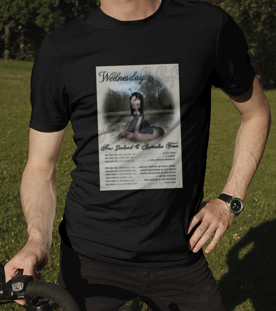 Wednesday New Zealand Australia Tour 2026 Wellington Lyttelton Auckland Fremantle Melbourne Sydney Brisbane Mullumbimby T-Shirt