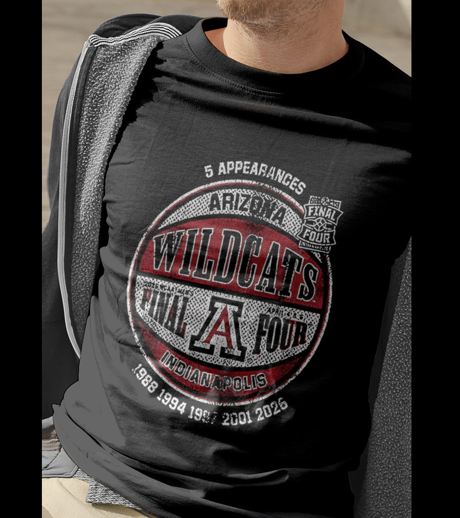 Arizona Wildcats NCAA Basketball Final Four 2026 Indianapolis 5 Appearances T-Shirt