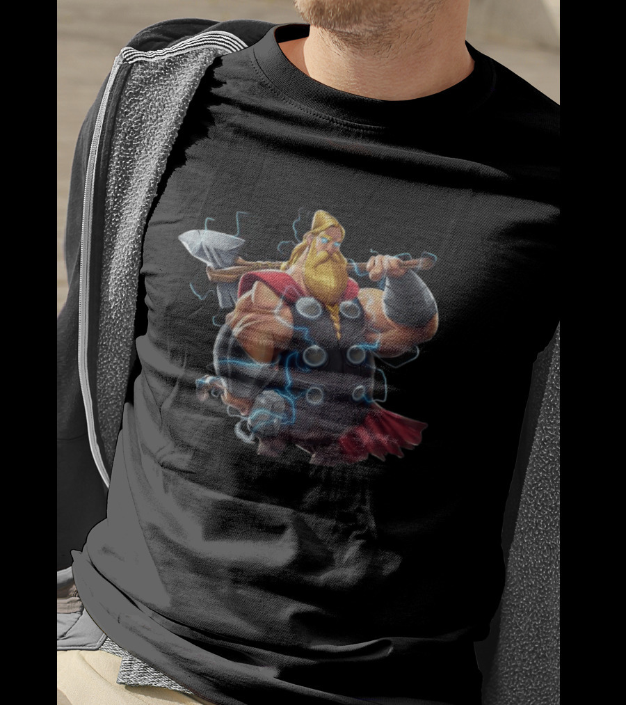 Avenger Endgame Fat Thor Double Hammer Electric Lightning T-Shirt