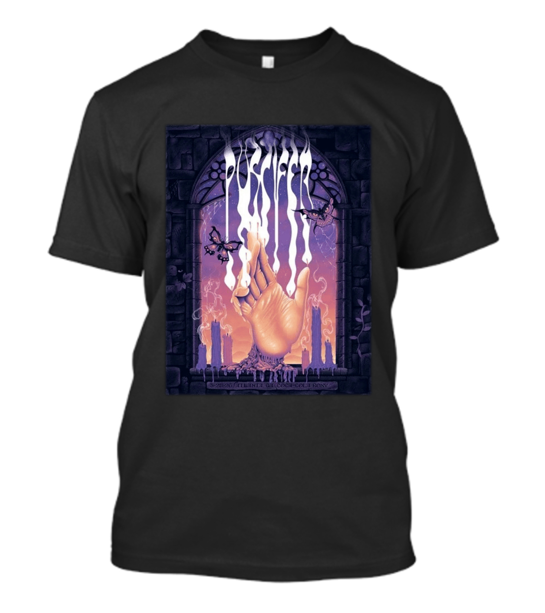Puscifer Atlanta Georgia 2026 Concert With Hand Symbol And Butterflies At Coca Cola Roxy On March 28 2026 T-Shirt