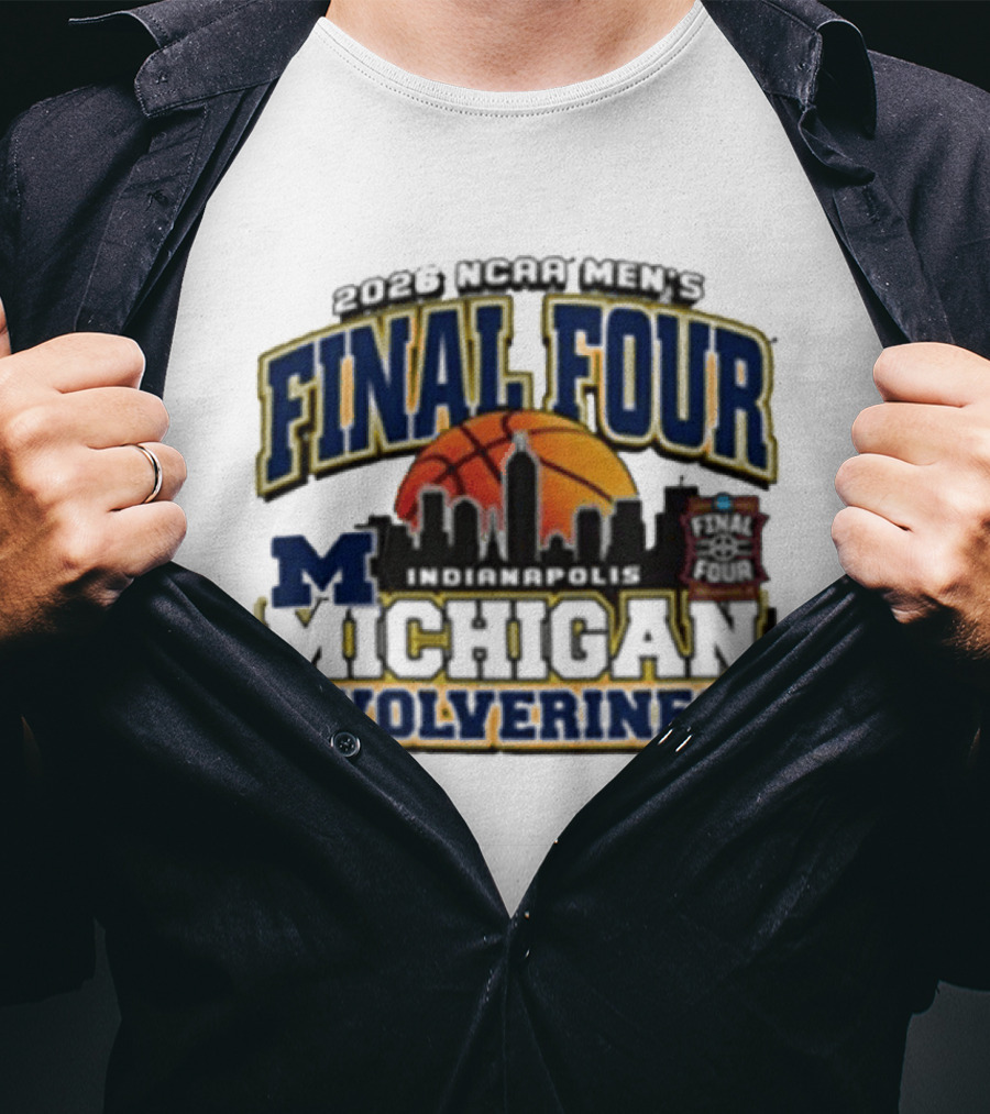 NCAA Men's Final Four 2026 Michigan Wolverines Indianapolis Skyline Basketball T-Shirt