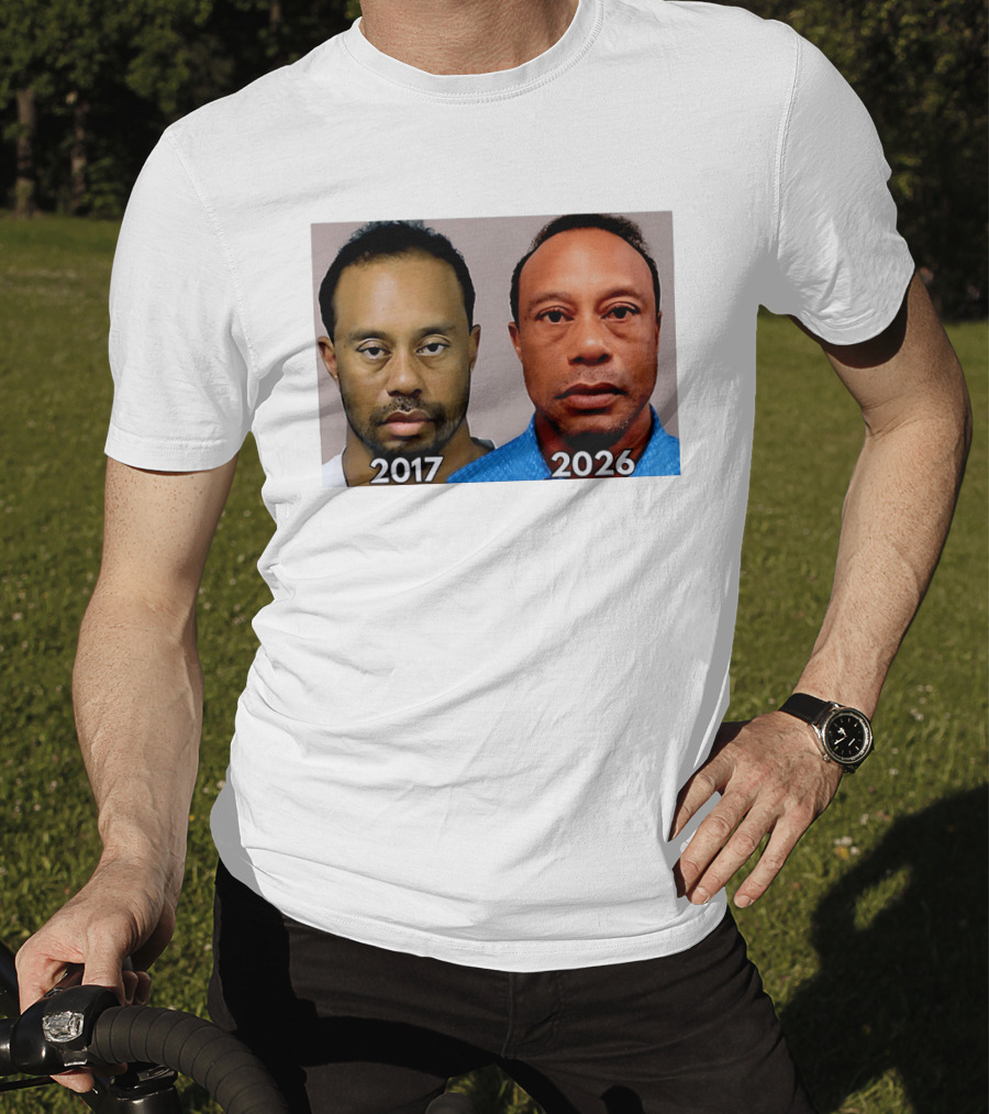 Tiger Woods Shot 2017 And 2026 Comparison T-Shirt