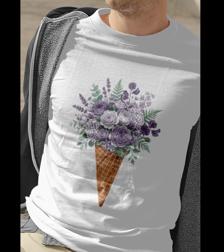 Floral Ice Cream Cone Plant Bouquet T-Shirt