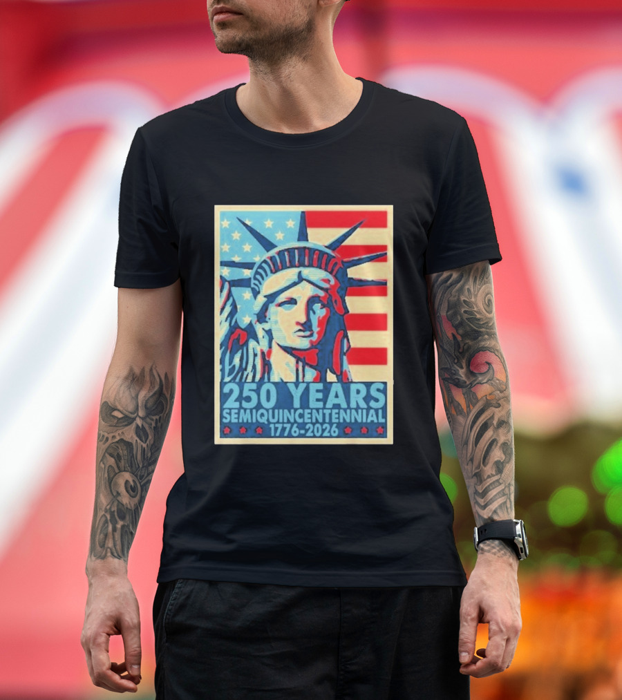 250 Years 1776 2026 Lady Liberty Semiquincentennial With American Flag T-Shirt
