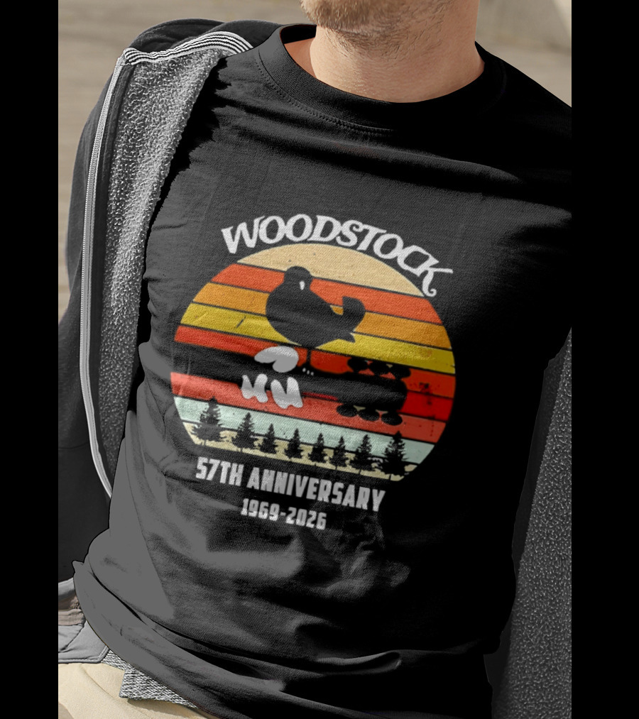 Woodstock 57th Anniversary 1969 2026 Bird Vintage Sunset Stripes T-Shirt