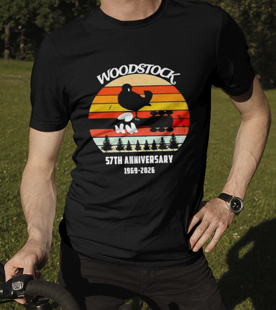 Woodstock 57th Anniversary 1969 2026 Bird Vintage Sunset Stripes T-Shirt