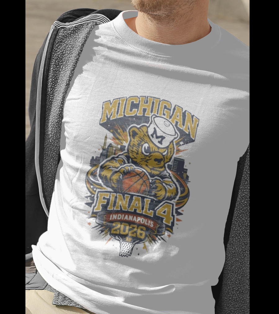 Michigan Wolverines Final Four 2026 Indianapolis Basketball Bear With Sailor Hat T-Shirt
