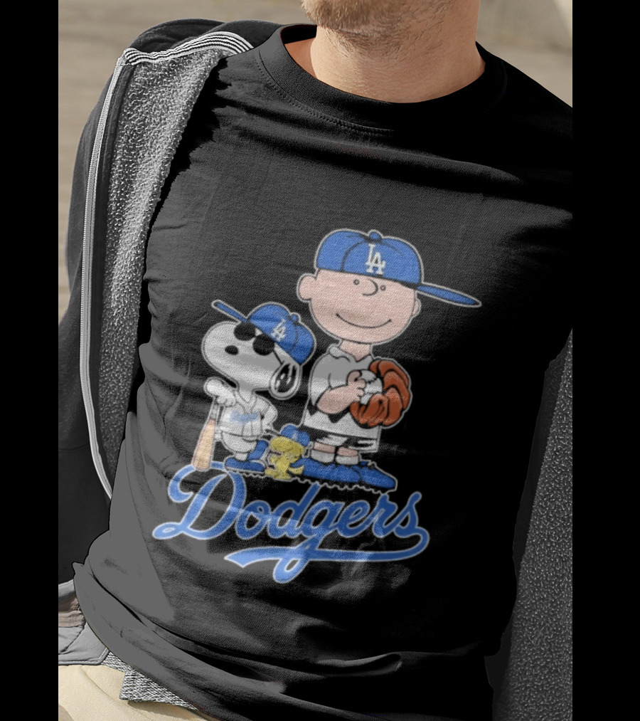Los Angeles Dodgers Peanuts Snoopy Charlie Brown Woodstock Baseball Collaboration T-Shirt