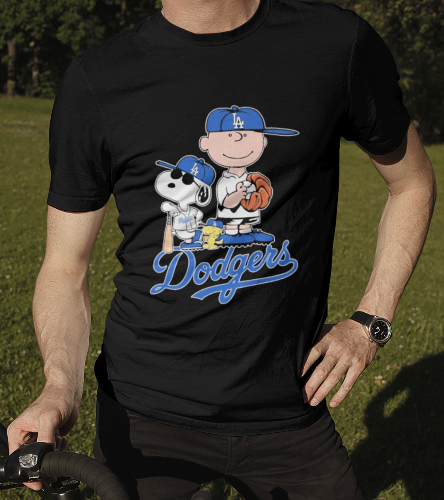 Los Angeles Dodgers Peanuts Snoopy Charlie Brown Woodstock Baseball Collaboration T-Shirt