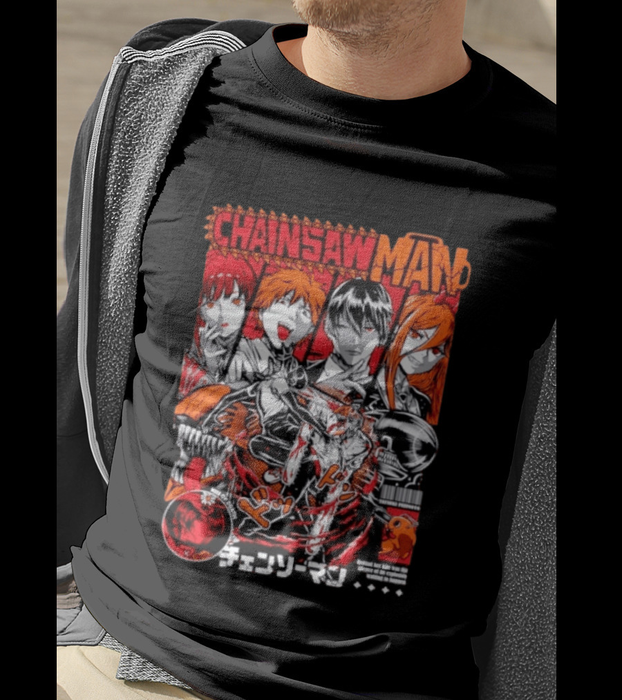 Chainsaw Man Manga Characters Reze Denji Power Aki Hayakawa Manga Cover T-Shirt