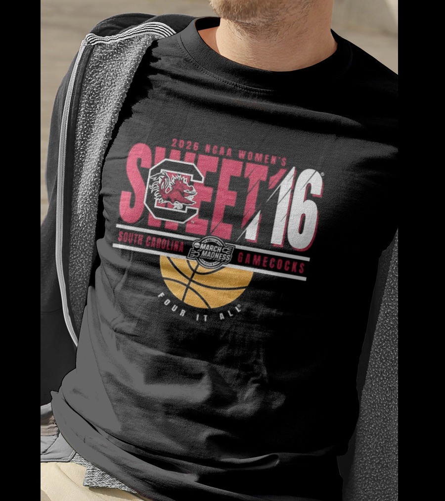South Carolina Gamecocks NCAA Women's Basketball 2026 Sweet 16 Four It All Basketball T-Shirt