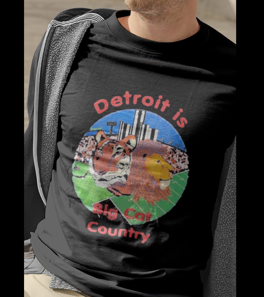Detroit Is Big Cat Country Tigers Lions Stadium Skyline T-Shirt
