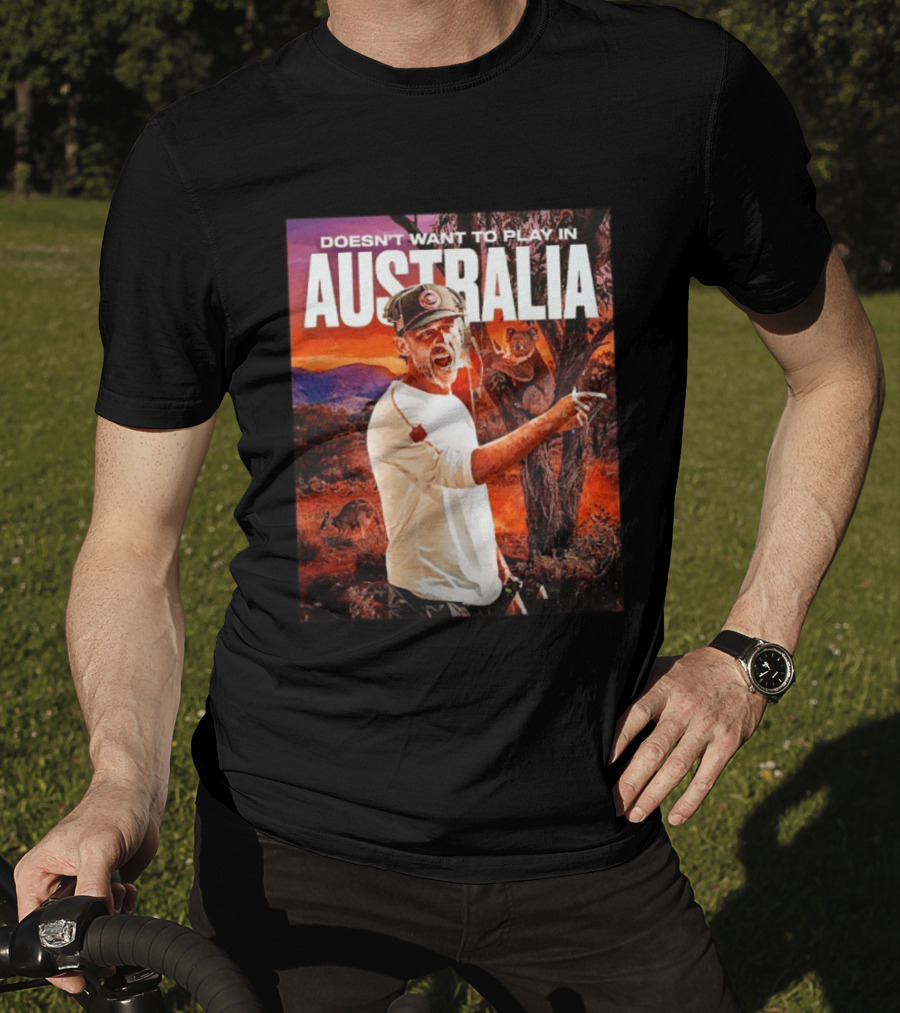 Doesn't Want To Play In Australia Kyle Shanahan San Francisco 49ers Coaching Kangaroos Koalas Scene T-Shirt